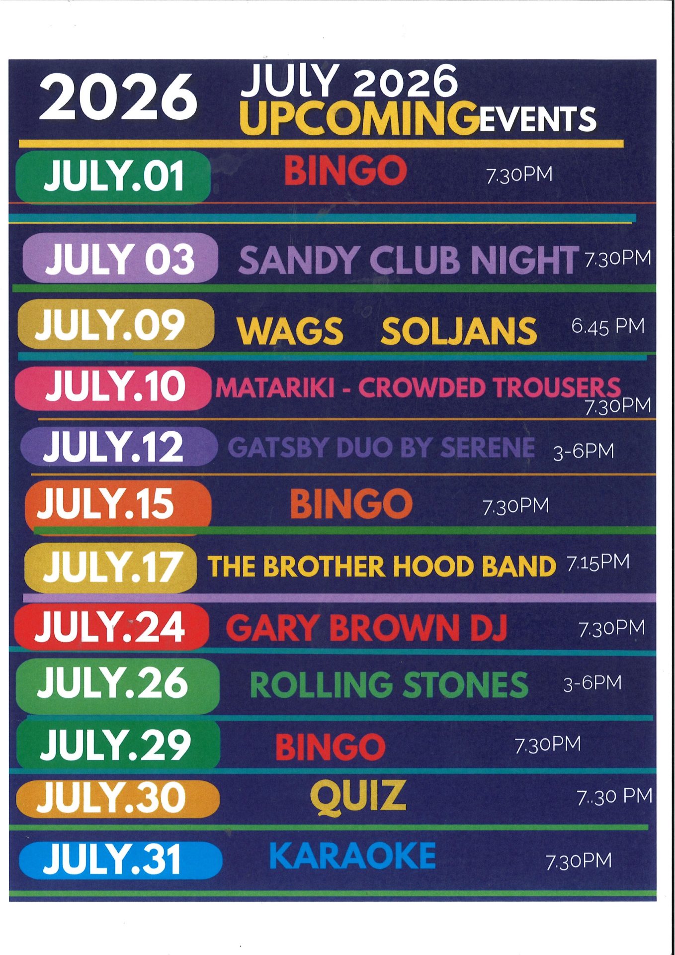 July Upcoming Events